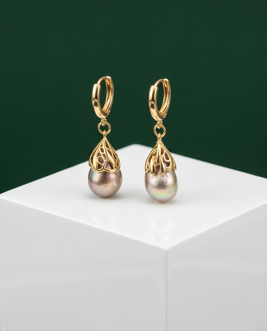 Boucles d'oreilles avec perles de culture baroque