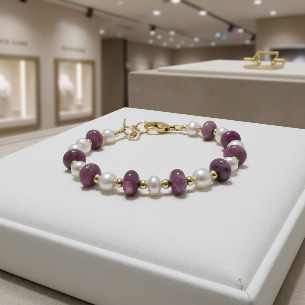 Bracelet Élégance en perles de culture et Jaspe rose