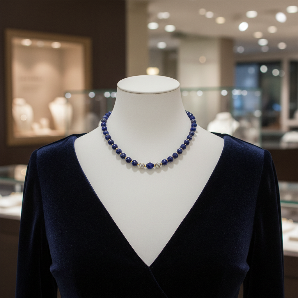 Collier en Lapis-Lazuli  et perles strass