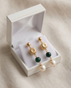 Boucles d'oreilles perles en GF, Emeraude et Perles de culture - Emeraude Heritage