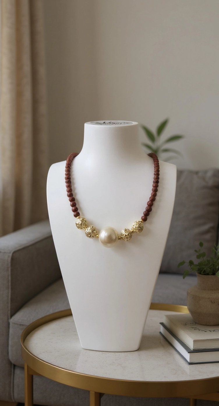 Collier en Jaspe rouge et pendentif perle de culture baroque