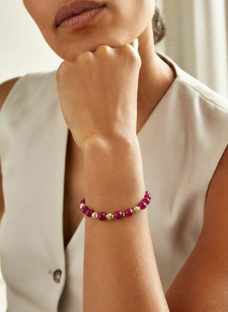 Bracelet en rubis et plaqué or 24k