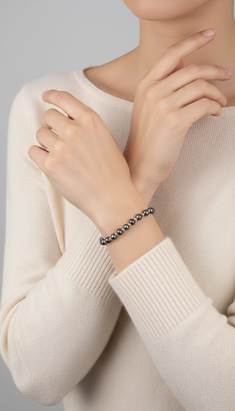 Bracelet en perles de culture bleu marine et vermeil