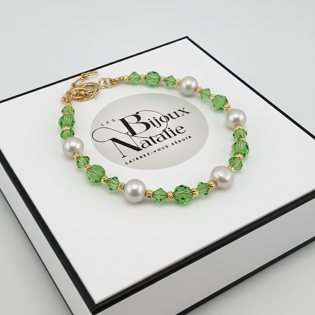 Bracelet en perles de culture cristaux verts