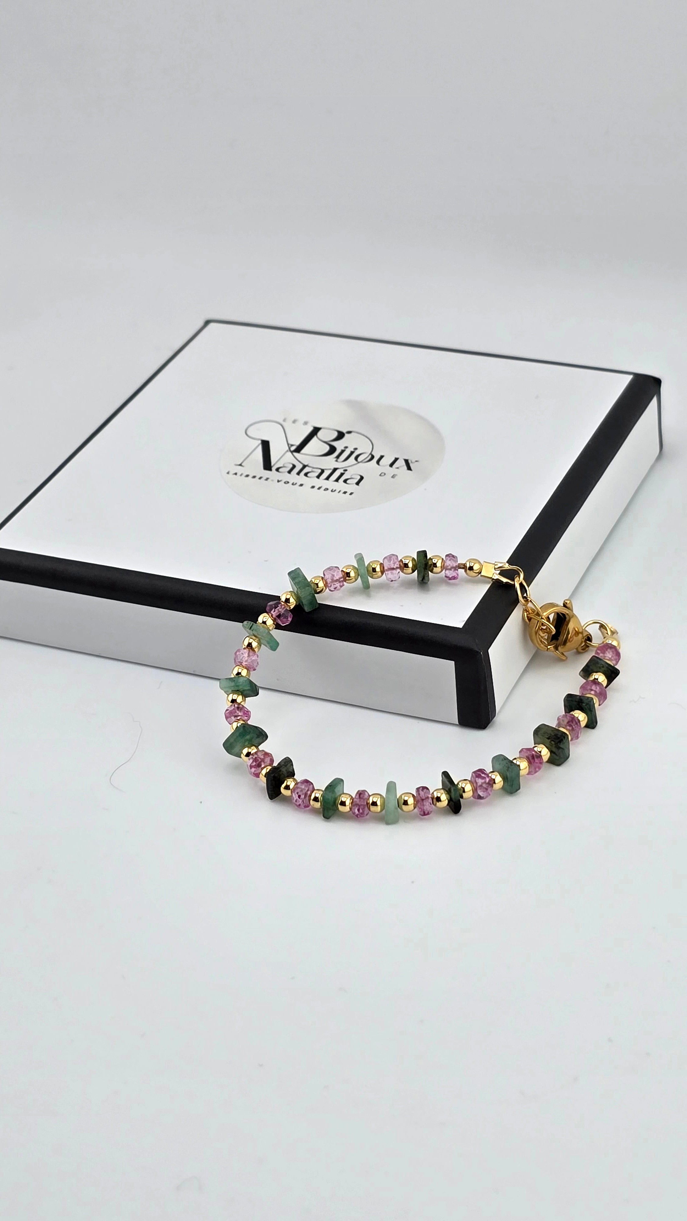 Bracelet en Topaze rose avec perles en vermeil rondes et lisses