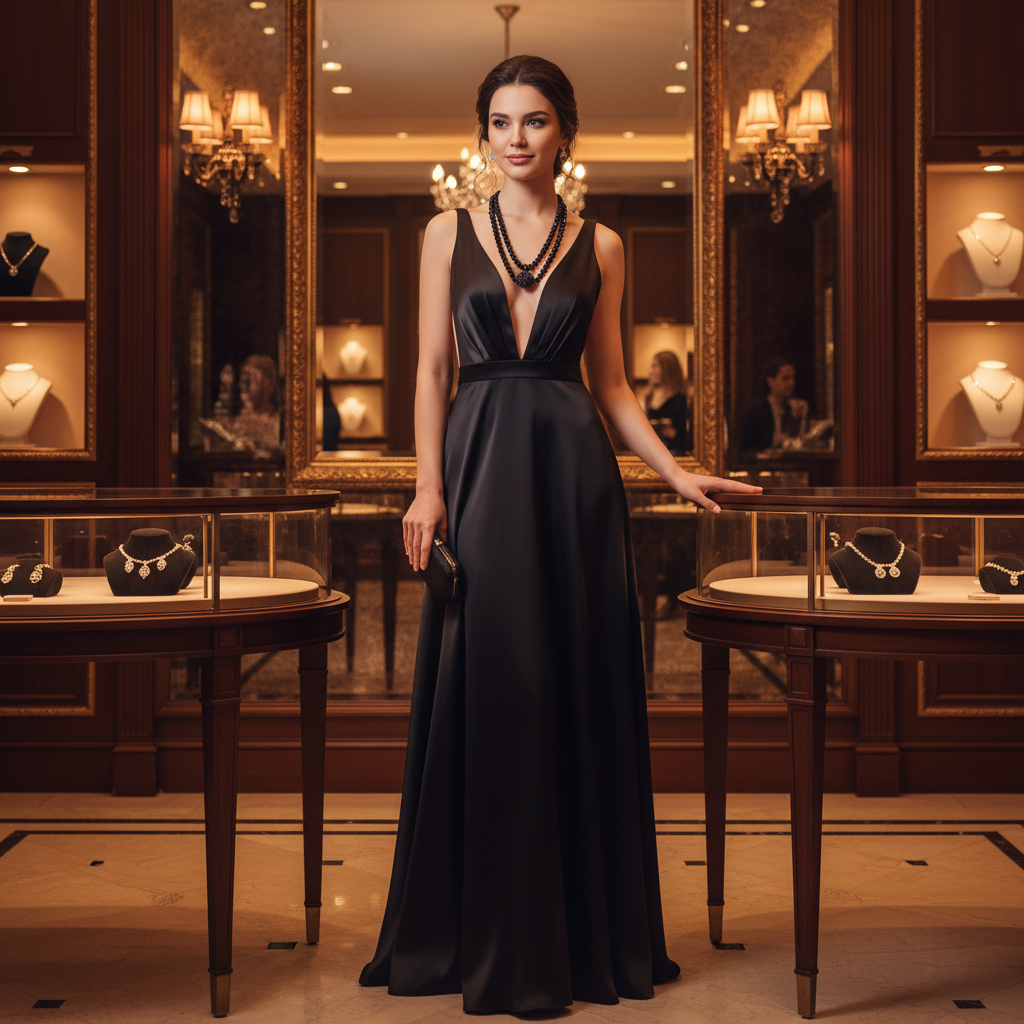 Collier double rangs en perles de cristal noir