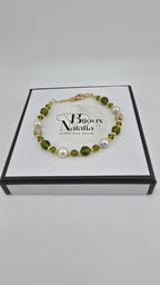 Bracelet en perles de culture et cristal vert