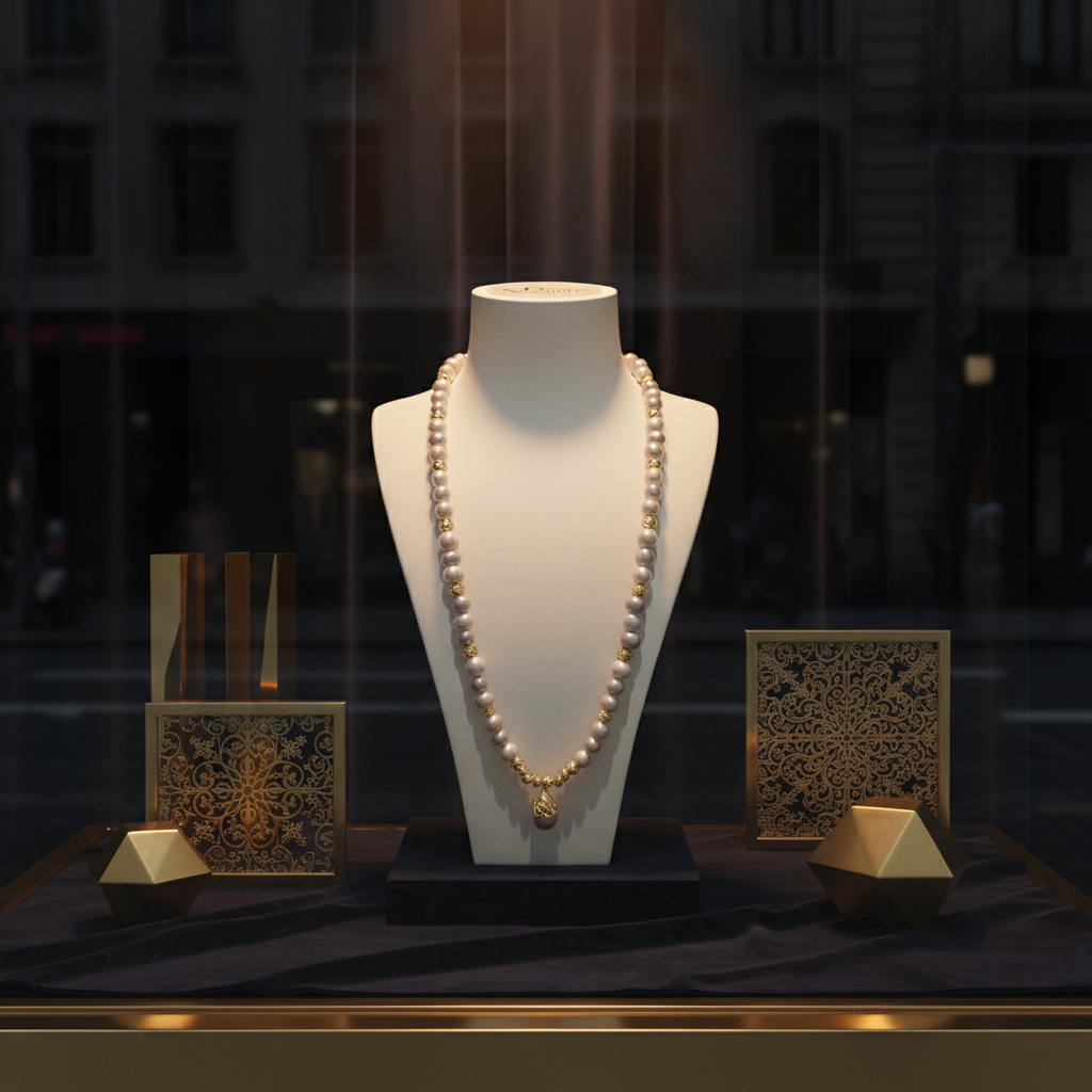 Collier en perles de culture grise et son pendentif baroque