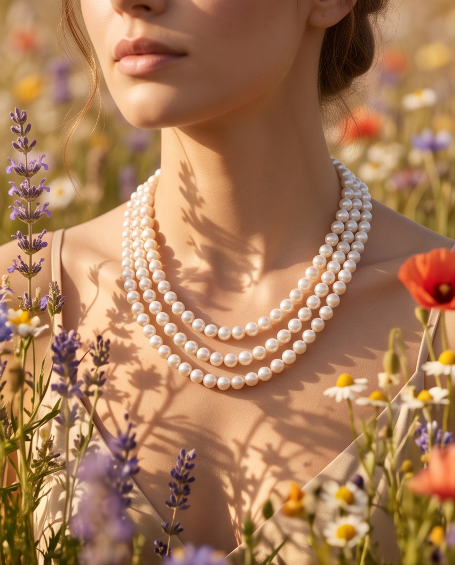 Collier fermoir or 3 rangs perles de culture - Trilogie Élégante