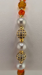 Bracelet en perles de culture et cristaux orange