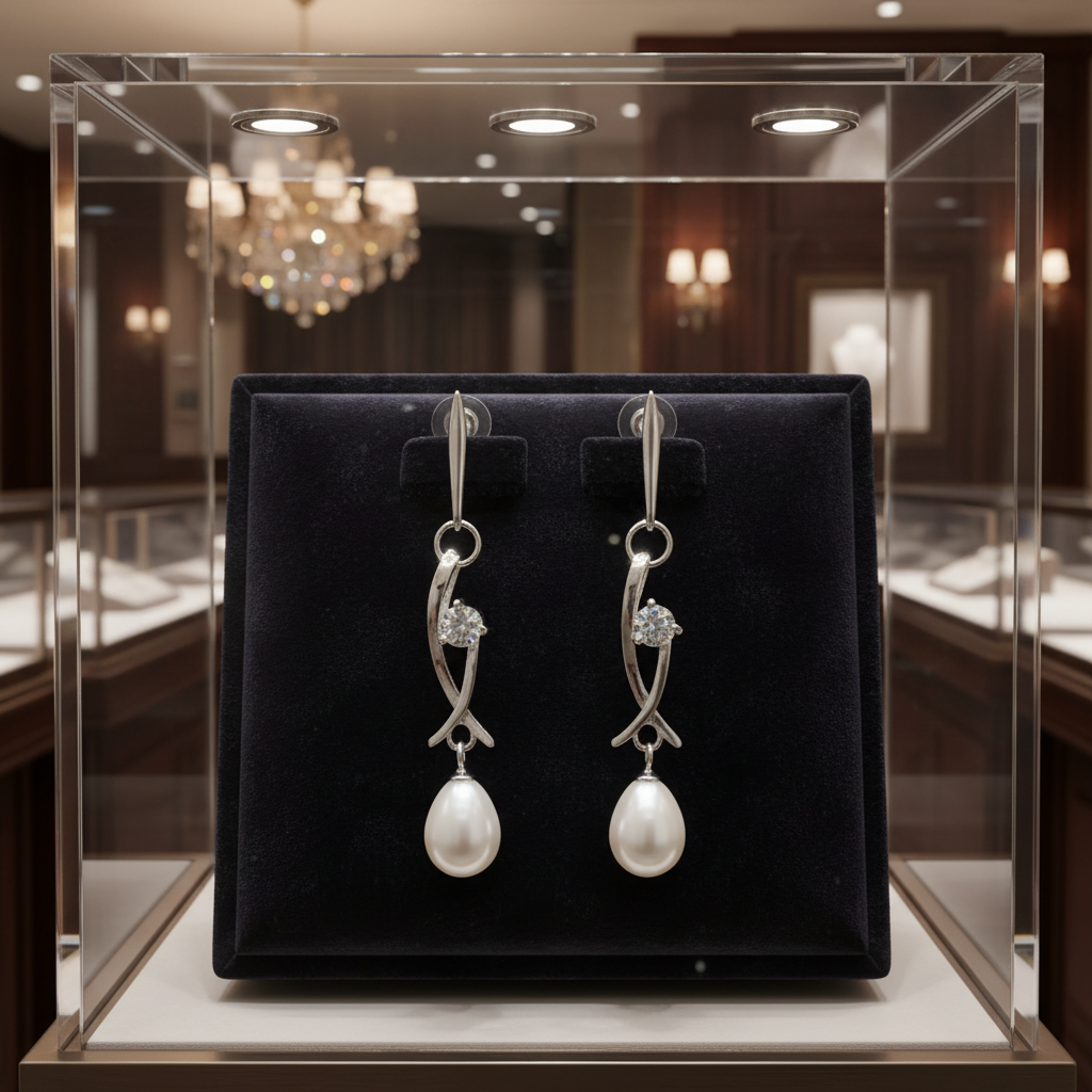 Boucles d oreilles en perles de culture blanche et olive