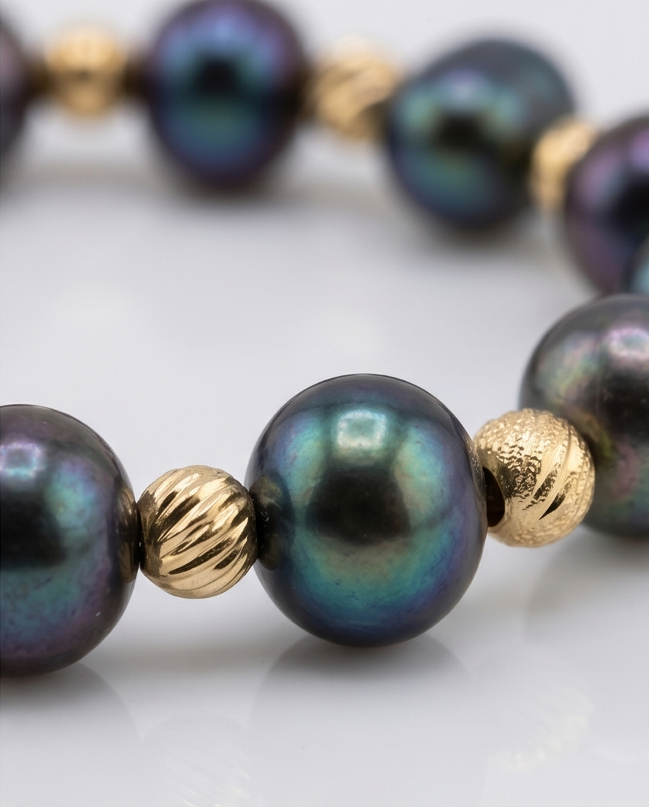 Navy blue and vermeil cultured pearl bracelet