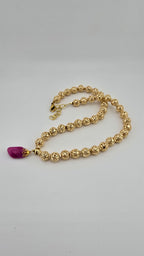 Collier Plaqué or et son pendentif en agate rose