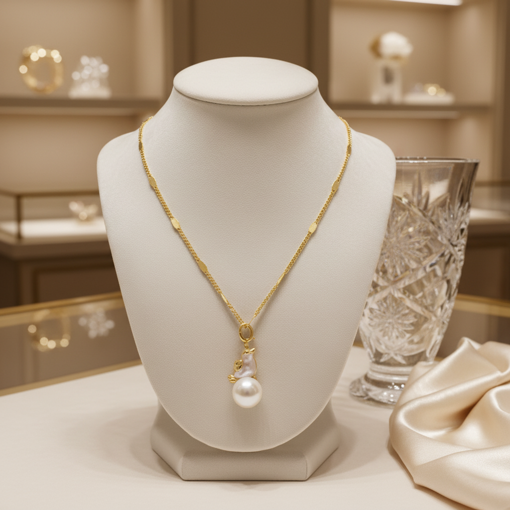 Perle de culture blanche et oiseau en nacre