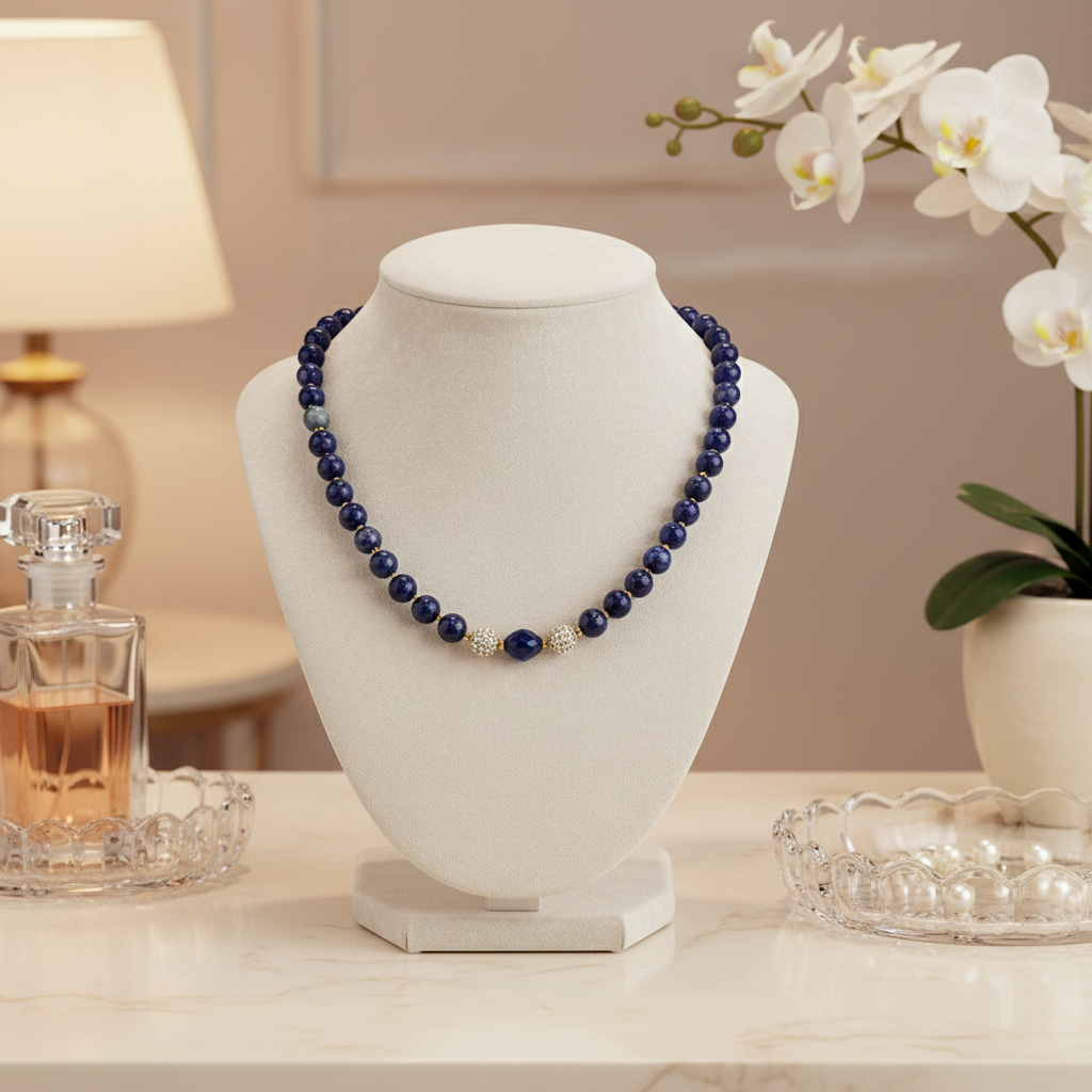 Collier en Lapis-Lazuli  et perles strass