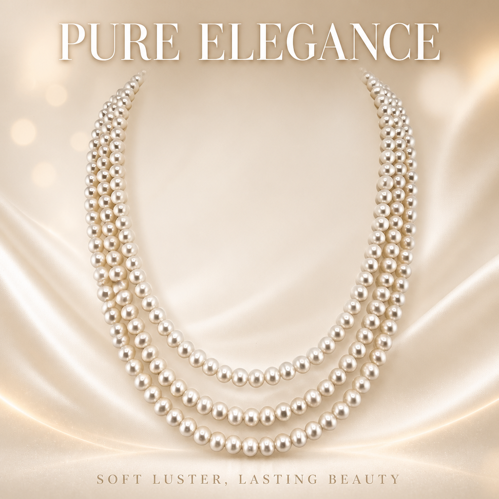 collier à trois rangs de perles de culture rondes blanches - vue 9