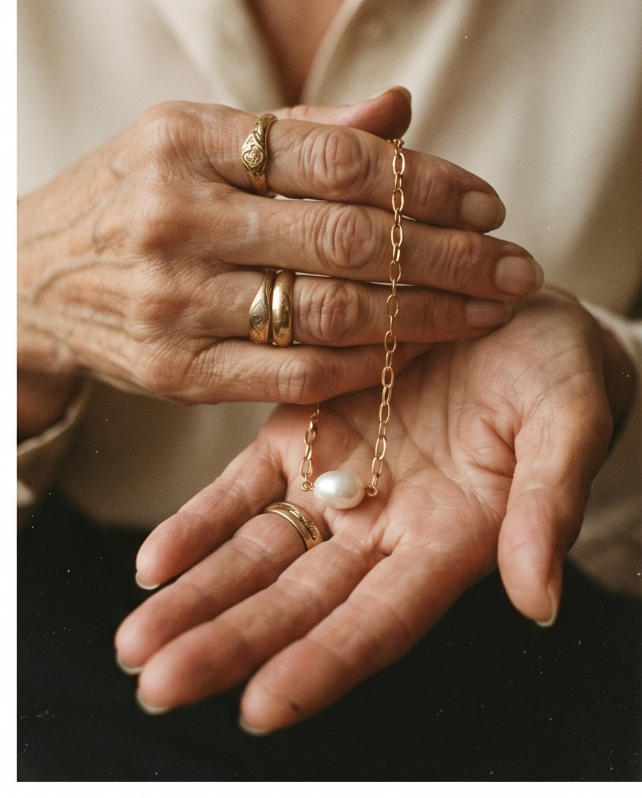 " Les mains de ma Mère" - chaine et perle de culture