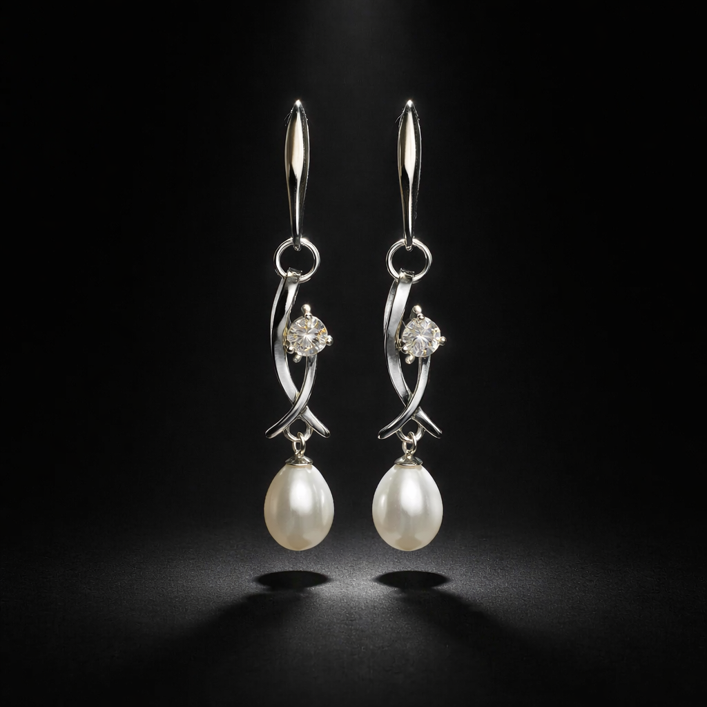 Boucles d oreilles en perles de culture blanche et olive