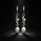 Boucles d oreilles en perles de culture blanche et olive
