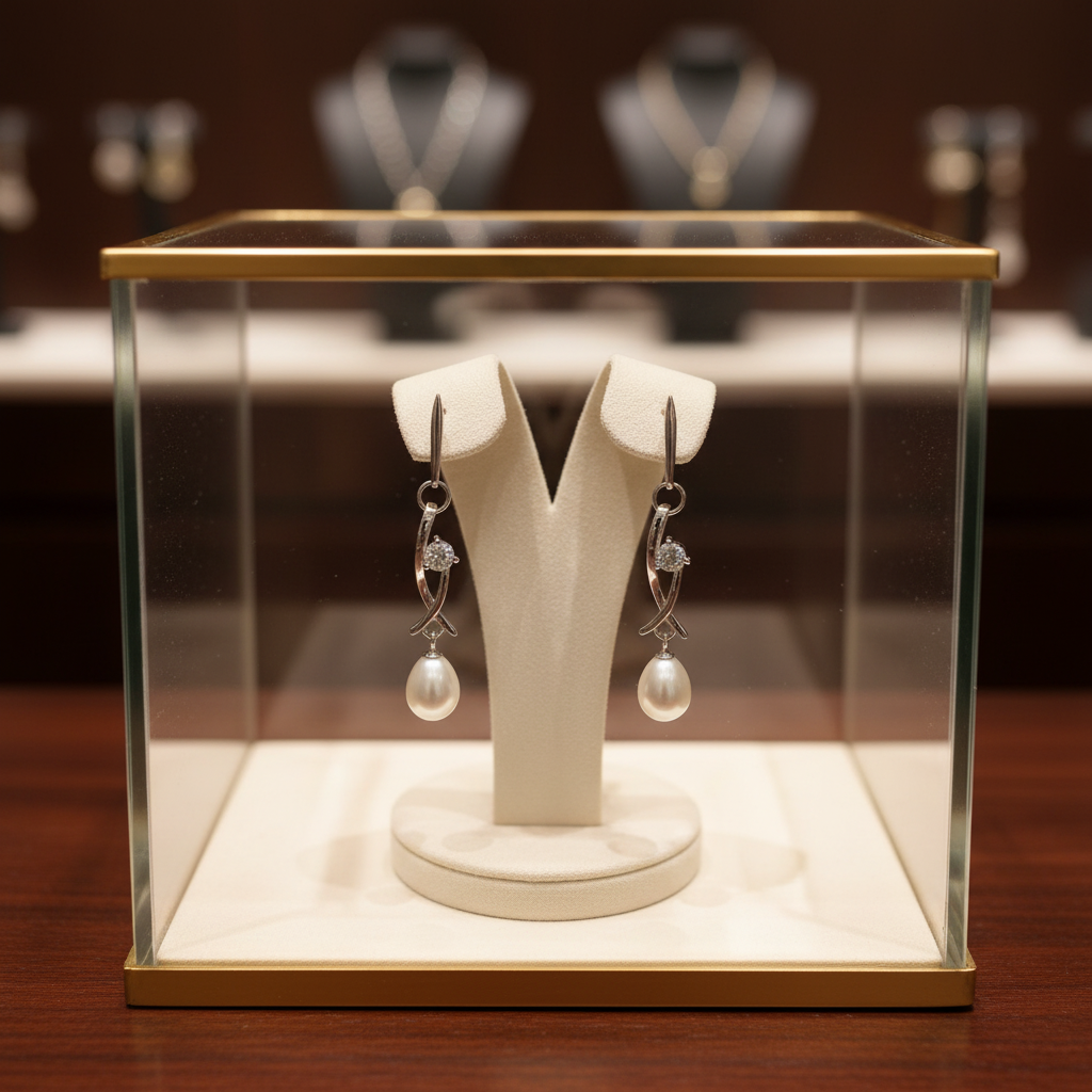 Boucles d oreilles en perles de culture blanche et olive