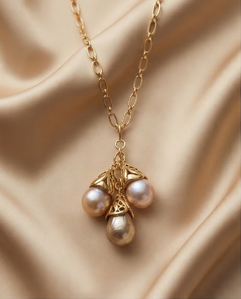 Collier exceptionnel en plaqué or 24k et perles prestigieuses