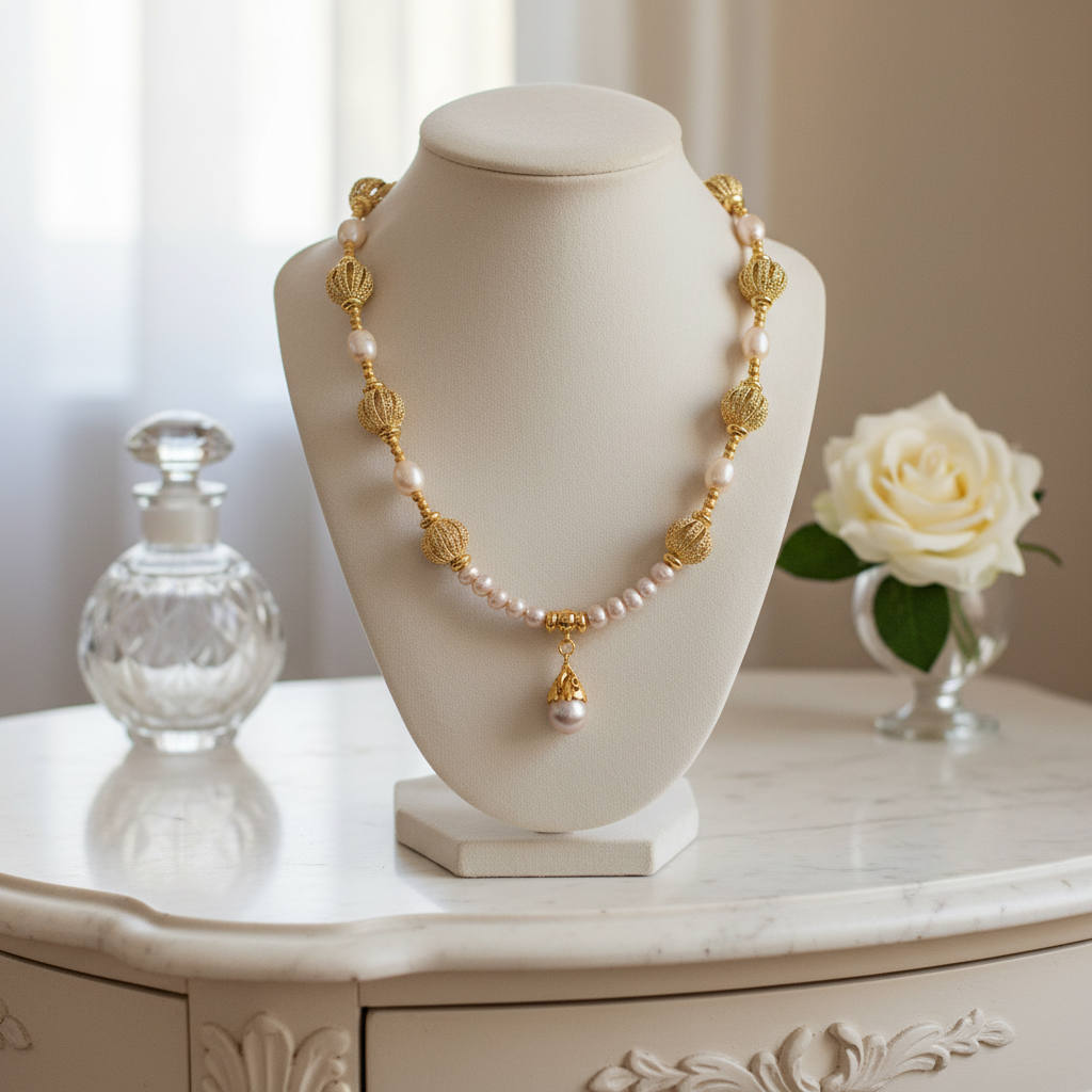 Collier en perles de culture rose