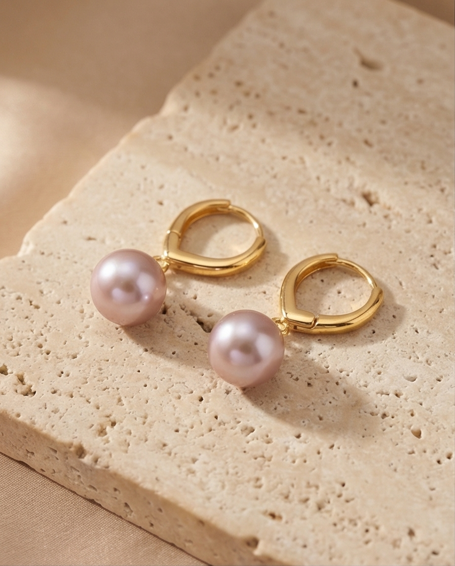 Boucles d’oreilles avec perles de culture rose