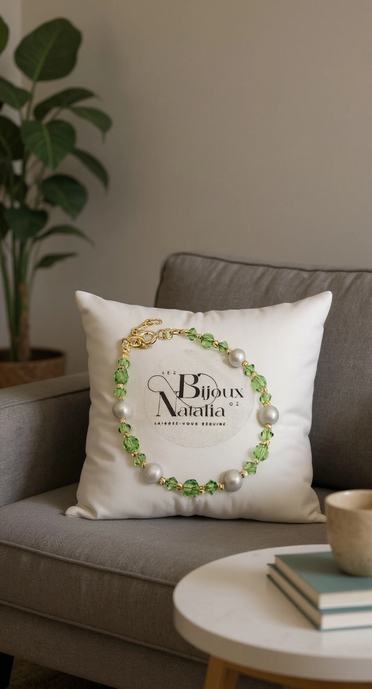 Bracelet en perles de culture cristaux verts