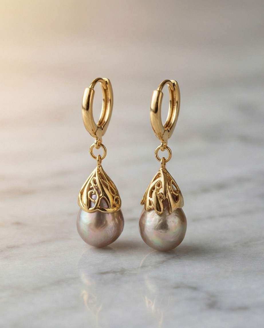 Boucles d'oreilles avec perles de culture baroque