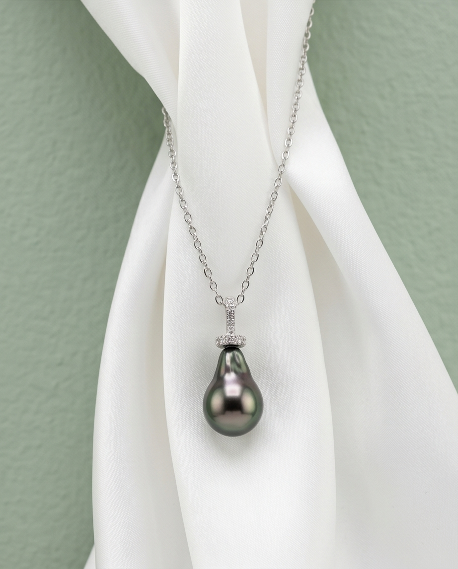 Larme du Lagon - chaine argent et perles de Tahiti