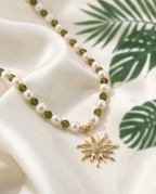 Lumière d 'autrefois - perles de culture et cristal vert