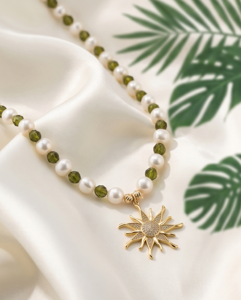 Lumière d 'autrefois - perles de culture et cristal vert