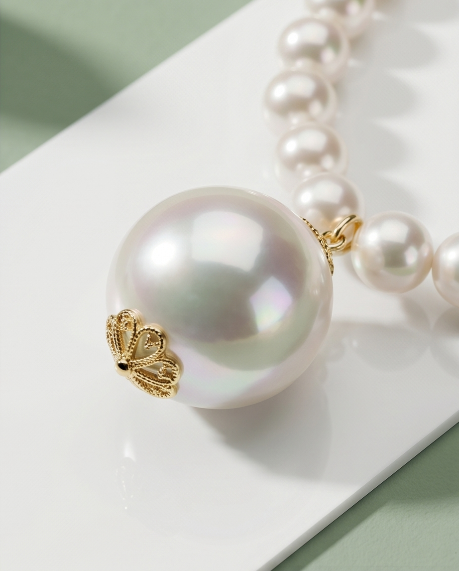 collier de perles de culture blanches d'eau douce et or - vue 2