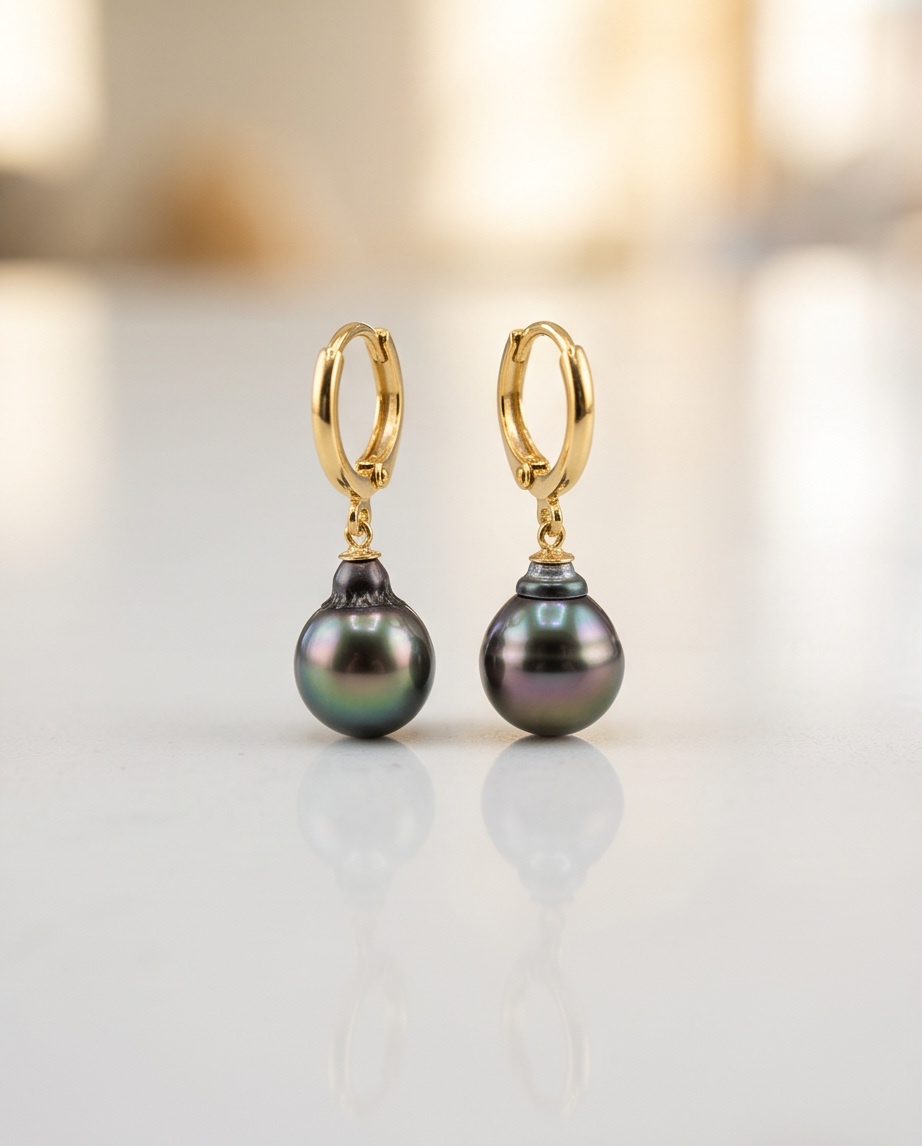 Boucles d'oreilles avec perles de Tahiti en goutte - Lumiere de Tahiti