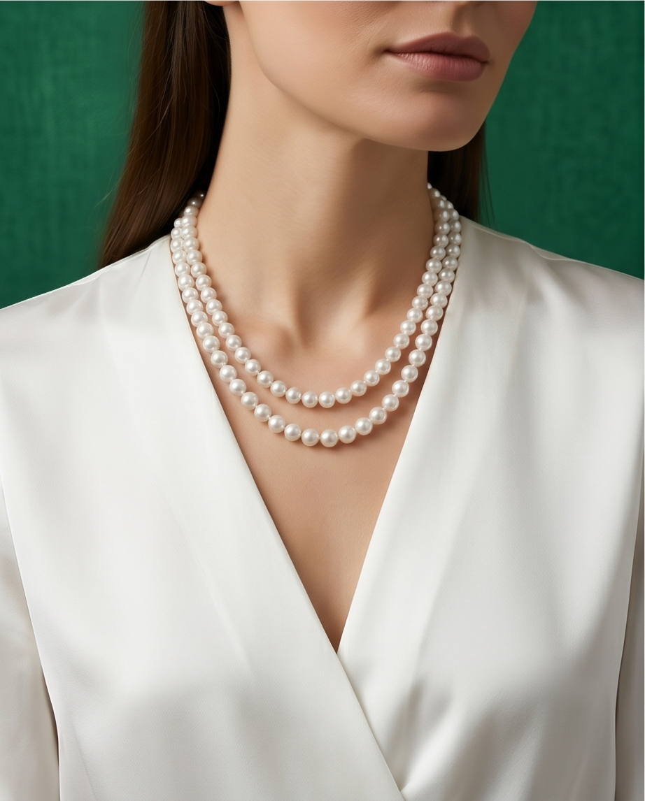 collier deux rangs de perles de culture blanches fermoir argent - vue 2