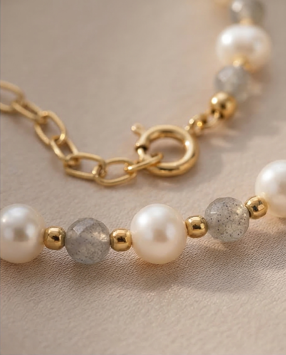 Lumière précieuse - bracelet perles de culture et labradorite