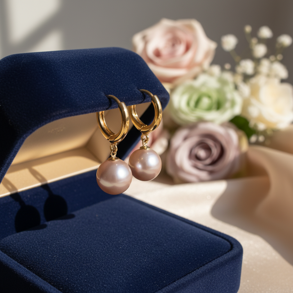 Boucles d’oreilles avec perles de culture rose