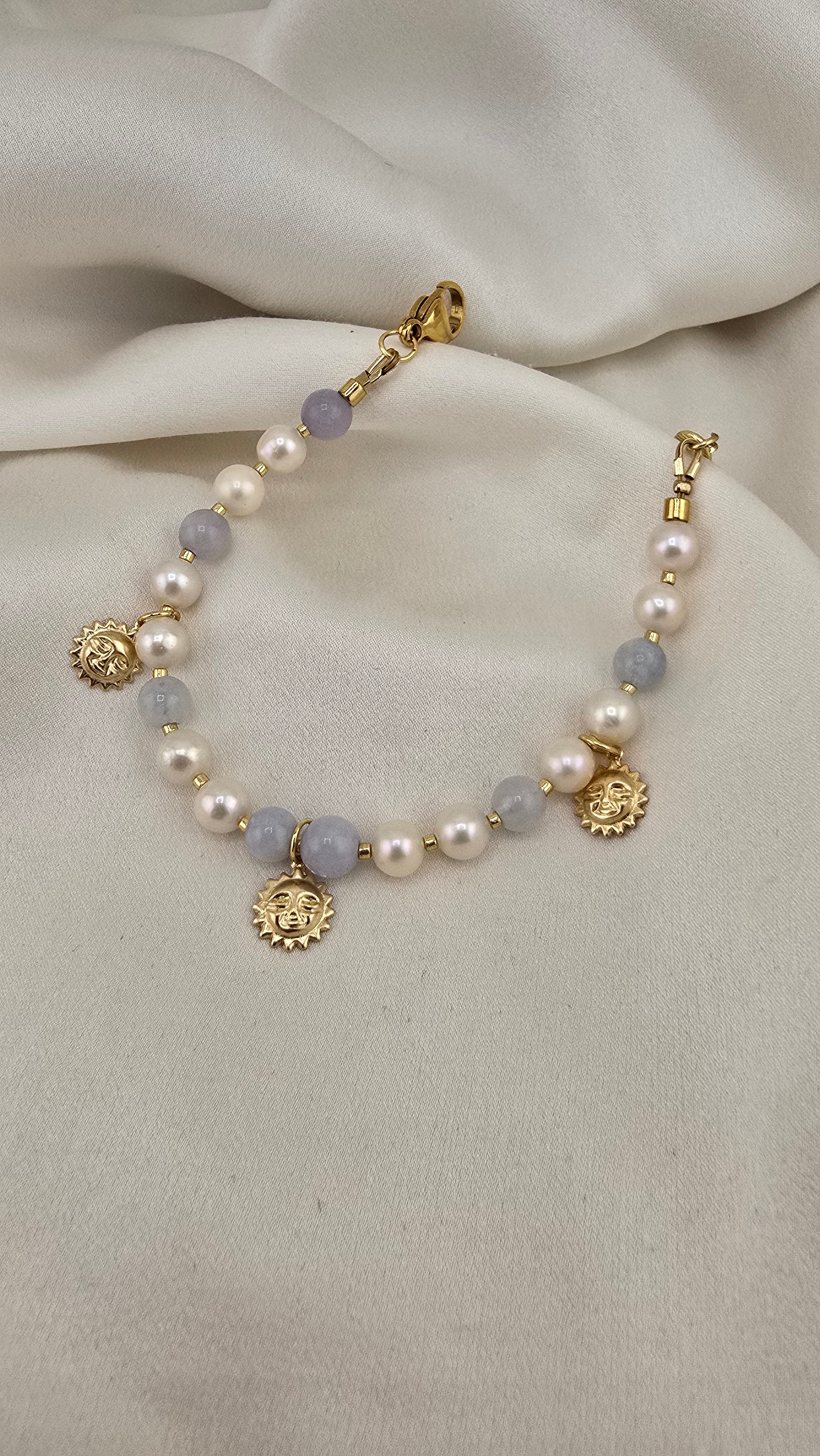 Bracelet en perles de culture et aigue marine