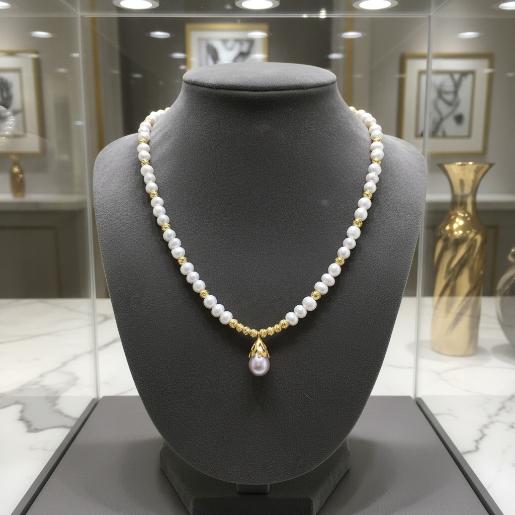 Collier en perles de culture grise et son pendentif baroque