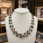 Collier de 3 rangs de perles de culture bleu marine