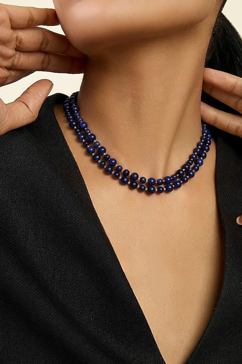 Collier double rangs en Lapis-lazuli et plaqué or