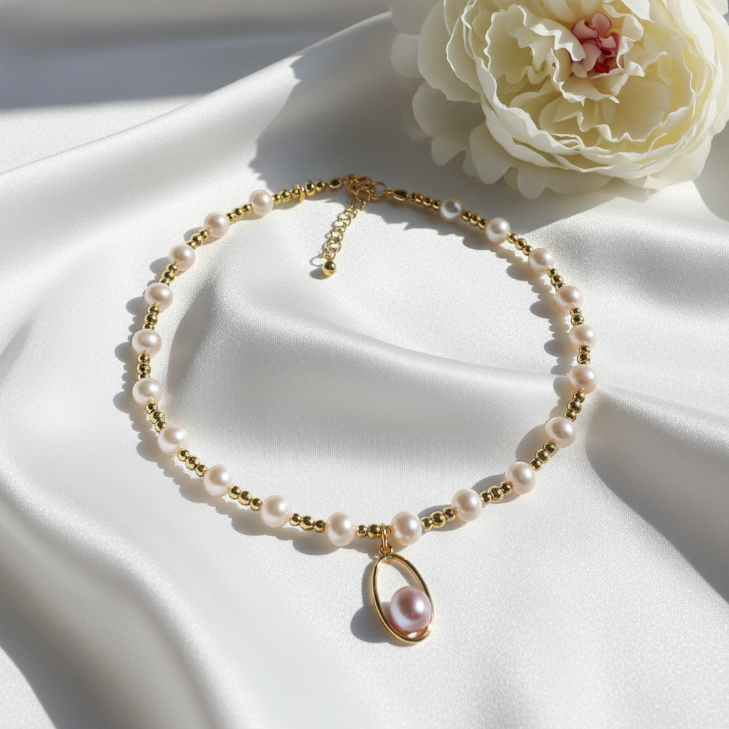 Collier en perles de culture poudrée