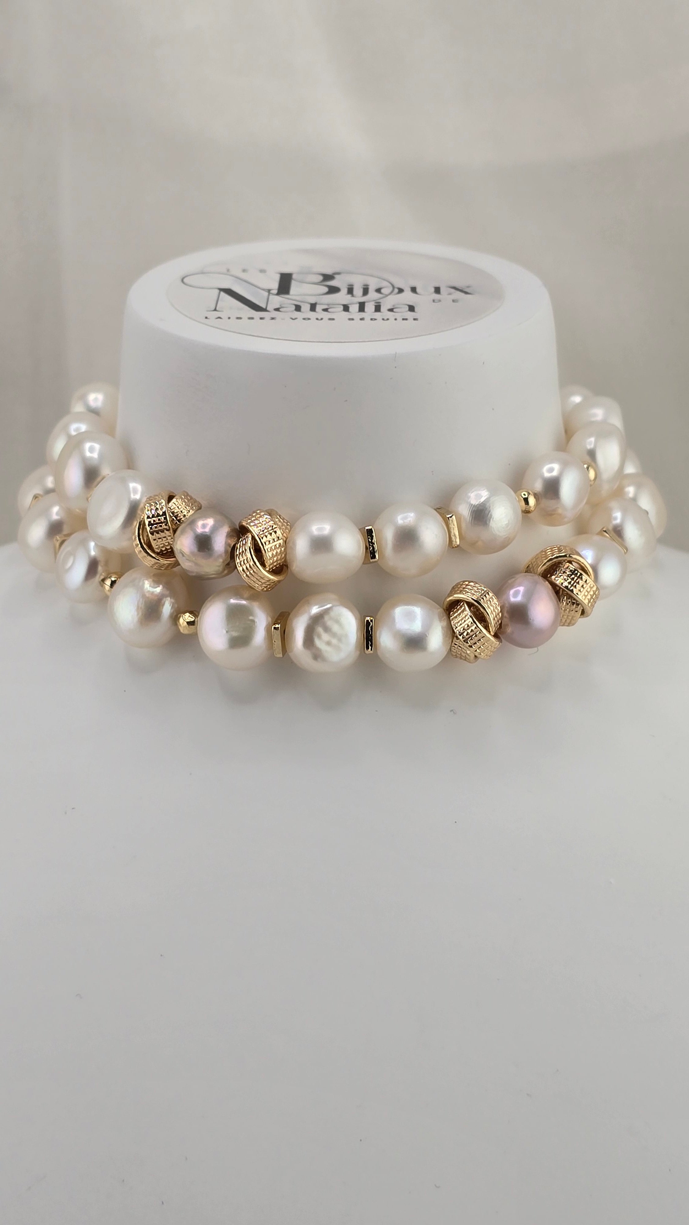 Collier perles de culture baroque et touches rosées