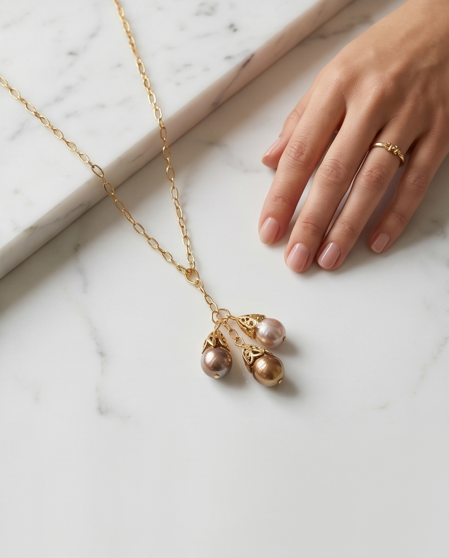 Collier exceptionnel en plaqué or 24k et perles prestigieuses