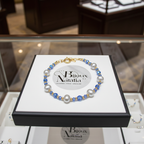 Bracelet en perles de culture et perles de cristal bleu azur