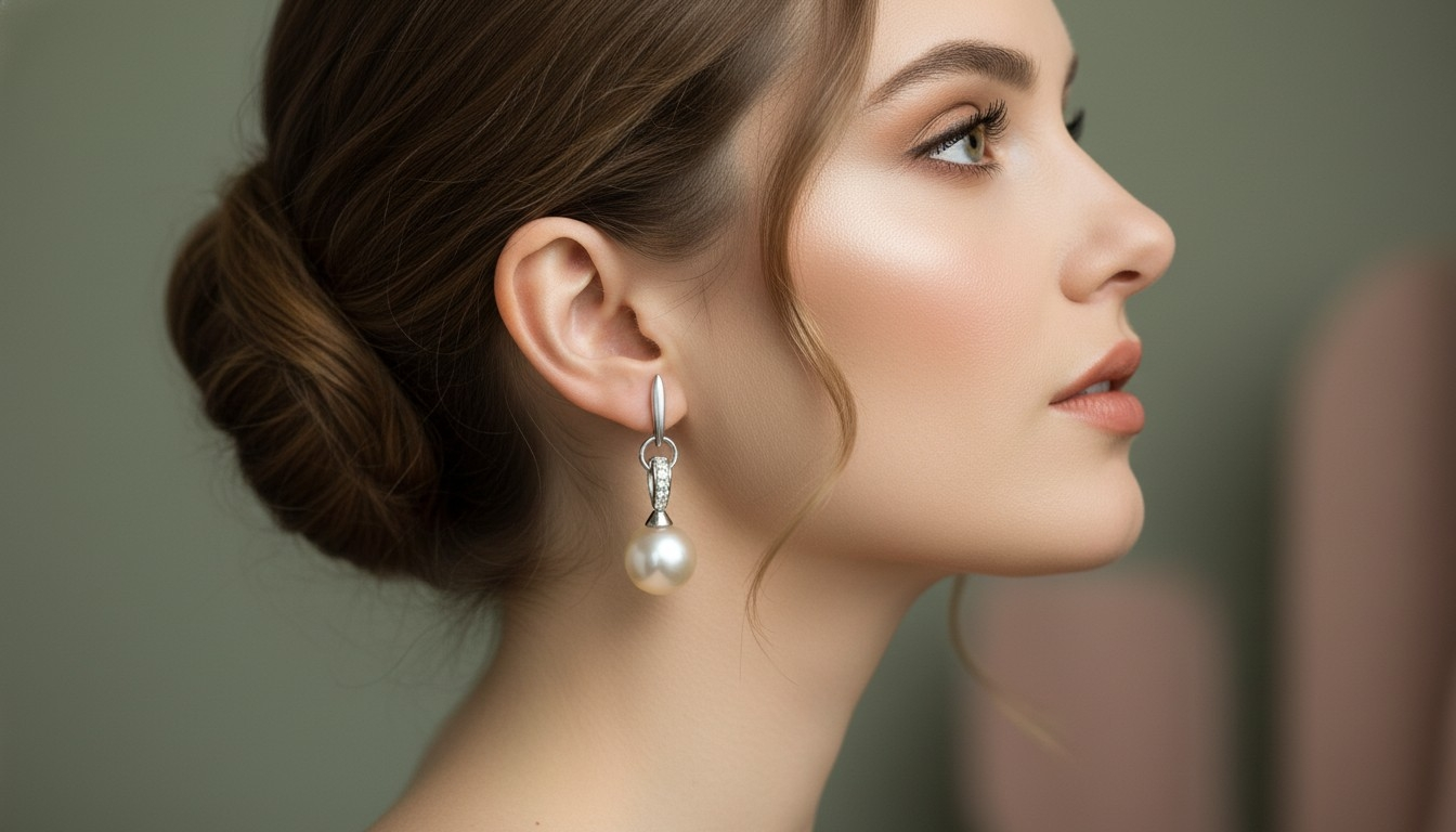 Boucles d’oreilles en strass et perles de culture