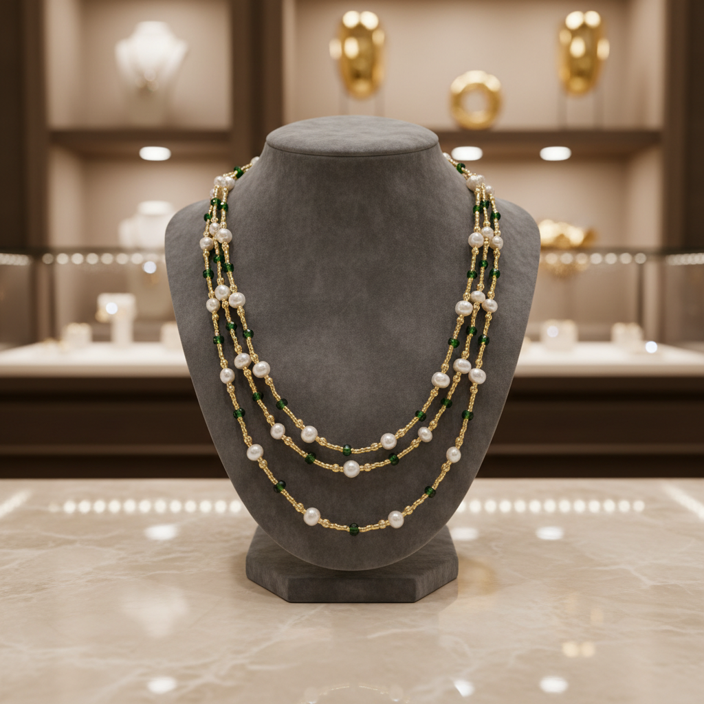 Collier triple rangs avec perles de culture irrégulières