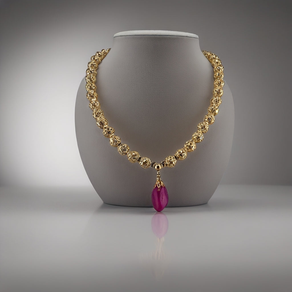 Collier Plaqué or et son pendentif en agate rose