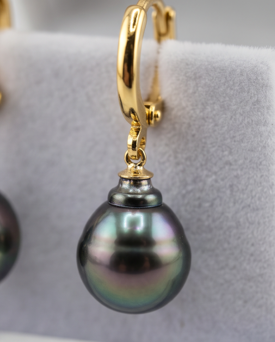 Boucles d'oreilles avec perles de Tahiti en goutte - Lumiere de Tahiti