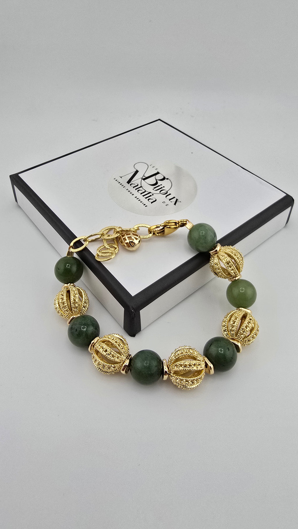 Bracelet en Agate et perles en plaqué or